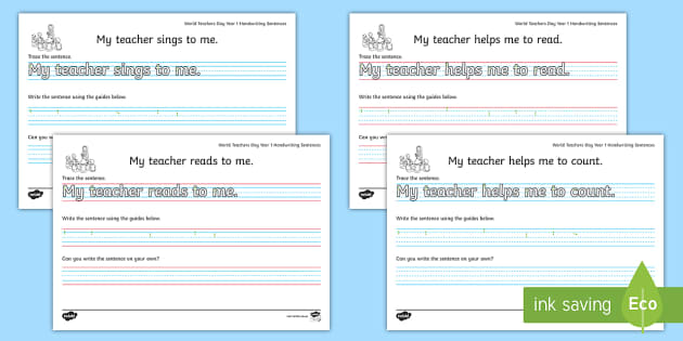 World Teachers' Day Year 1 Handwriting Practice Worksheets