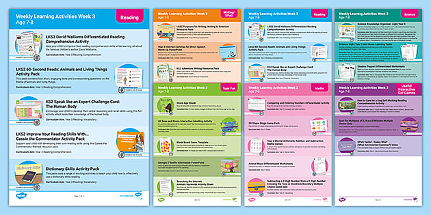 Weekly Learning Activities Pack Week 3 Age 7-8 - Twinkl