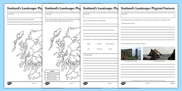 Scotland's Landscape Physical Features Worksheets