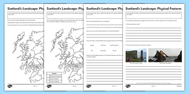 scotland s landscape physical features worksheets