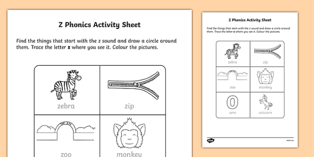 Z Phonics Worksheet Easy To Download And Print Out