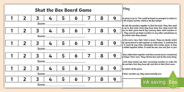 Shut the Box Board Game (Teacher-Made) - Twinkl