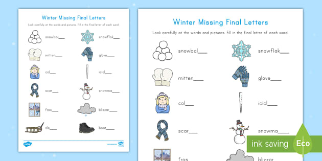 Winter Final Letters Worksheet / Worksheet (teacher made)