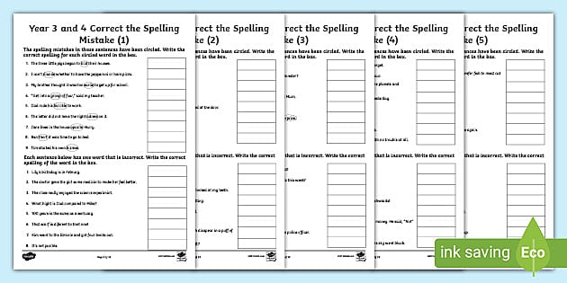 y3 y4 correct the spelling mistakes worksheet pack