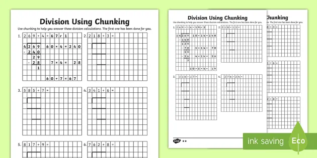 Uks2 Division Using Chunking Differentiated Worksheet / Worksheets