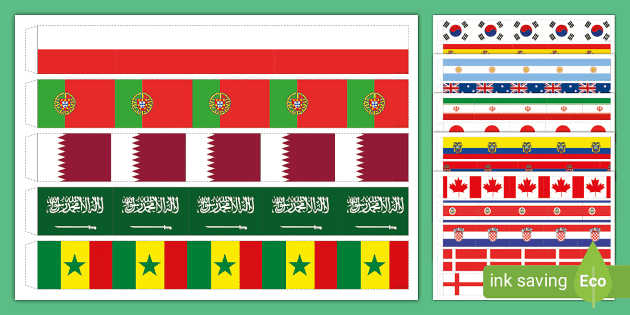 2022 Men's World Cup Country Name and Flags Paper Chain