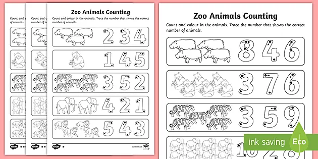 zoo animals count and write worksheet