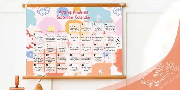 Acts of Kindness September Calendar Spring Flowers Poster