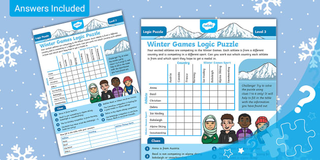 Winter Games Logic Puzzle - Level 3 - Kids Puzzles - Twinkl