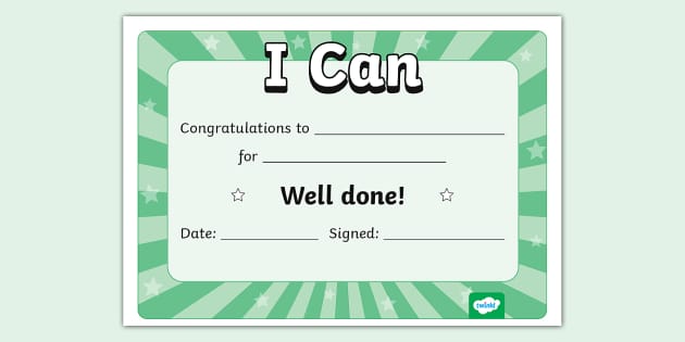 I Can Certificate - KS1 - EYFS - Award (teacher made)