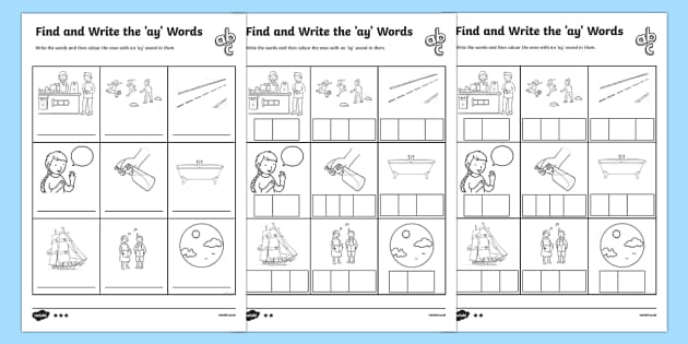 ay Words Differentiated Worksheets - ay words for kids