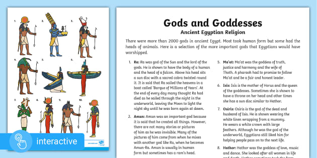 Interactive PDF: Ancient Egyptian Gods Reading Activity