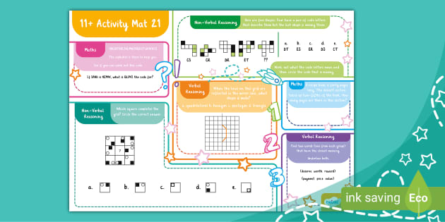 11+ Activity Mat 21 (teacher made) - Twinkl