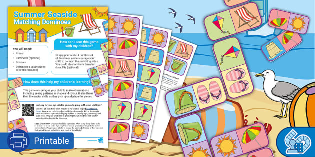 Matching Dominoes Beach Game for Summer - Seaside Activities