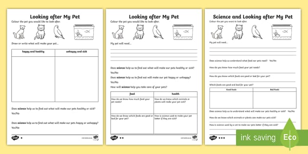 Caring For Pets Science Differentiated Worksheet / Worksheets