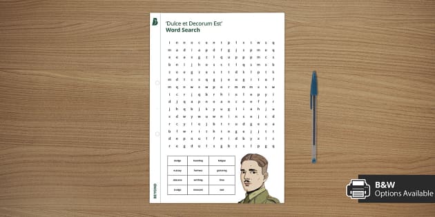'Dulce et Decorum Est' by Wilfred Owen Word Search)