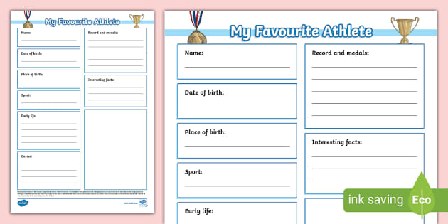 My Favourite Athlete Fact File Template athlete fact file