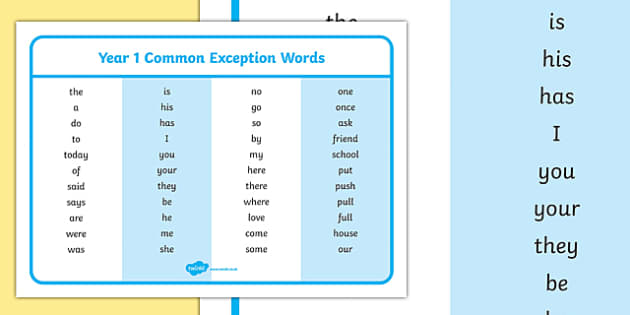 common-exception-words-year-1