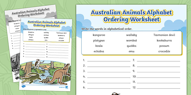 Australian Animals Alphabet Ordering Worksheet