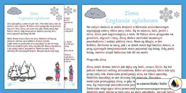 Czytanie Ze Zrozumieniem Klasa 1 Do Wydruku Zima | Czytanie sylabowe | Doskonalenie czytania - Twinkl
