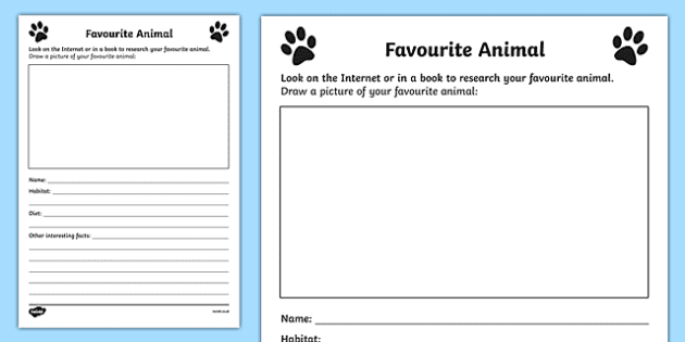 Favourite Animal Worksheet (Teacher-Made) - Twinkl
