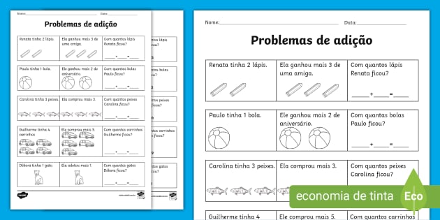 Problemas matematicos alfabetização - Recursos de ensino