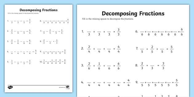 Decomposing Fractions Activity (Teacher-Made) - Twinkl