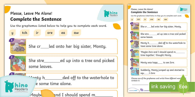 Level 5c Please, Leave Me Alone!: Complete the Sentence