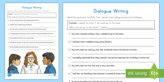 Dialogue Writing Activity Sheet - Dialogue, quotation marks, writing