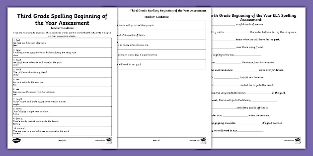Third Grade Beginning of the Year ELA Spelling Assessment