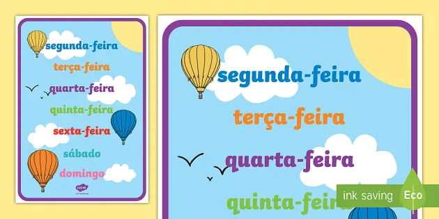 Arte digital quadro educativo dias da semana em ingles