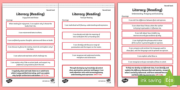 CfE Second Level Literacy (Reading) Child-Friendly Assessment Tracker