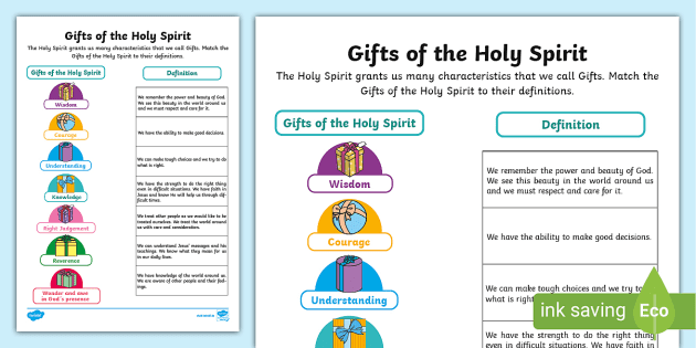 gifts of the holy spirit matching worksheet worksheet