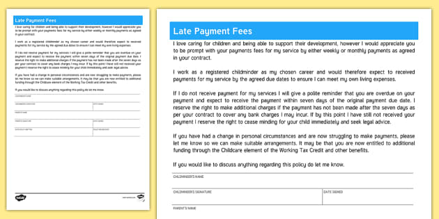 Fees Policy For Childminders- Late Payment Fees - Twinkl