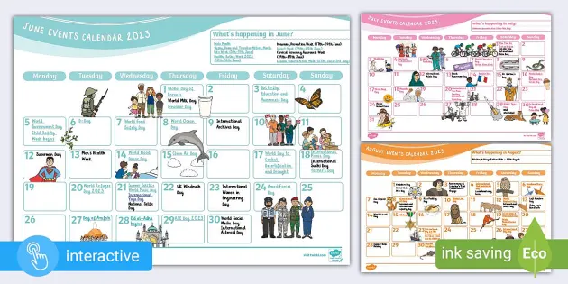 Summer Events Calendar Pack (June - August 2023) - Twinkl