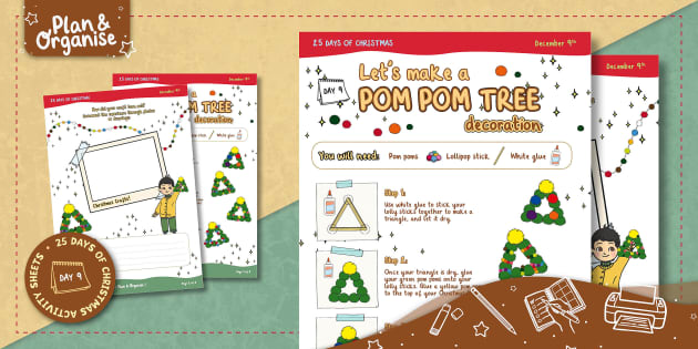 December 9th: Pom Pom Tree Decoration Craft 25 Days of Christmas Activity