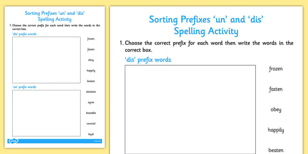 Sorting Prefixes 'un' And 'dis' Activity - ESL Prefix Resources