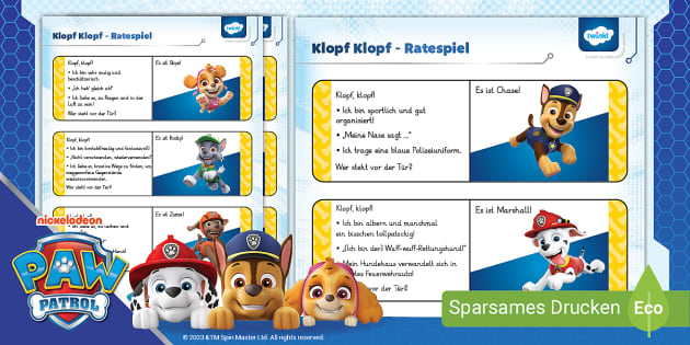 PAW Patrol Klopf Klopf Karten zum Zusammenhänge erkennen