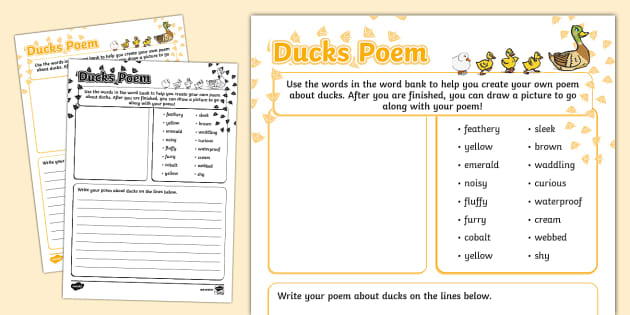 Ducks Poem Writing Template (teacher made) - Twinkl