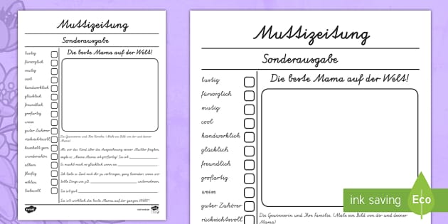 Muttertag Zeitungsartikel Arbeitsblatt