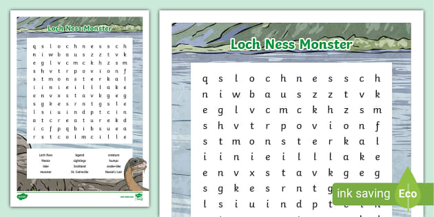 Loch Ness Monster Word Search Myths Legends Twinkl