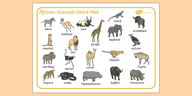 African Animals Word Mat (teacher made) - Twinkl