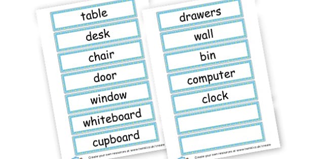 Classroom Objects Labels