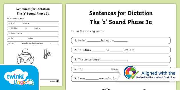 Linguistic Phonics 3a 'z' Sound Dictation Sentences - Twinkl