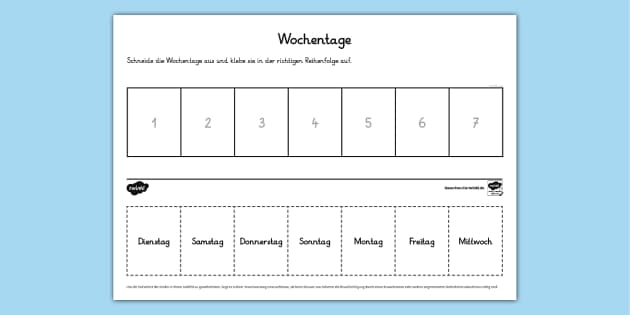 Wochentage: Schneiden und Kleben - Arbeitsblatt - Twinkl