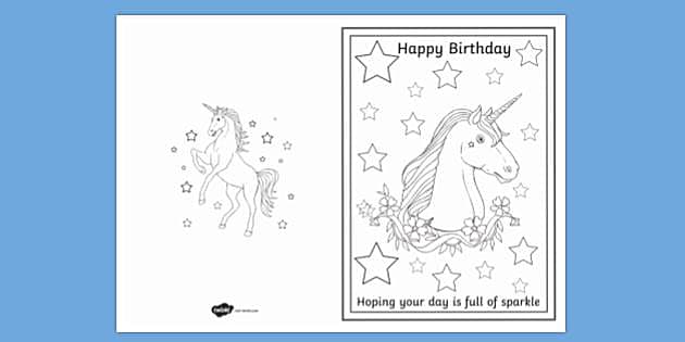 FREE Happy Birthday Unicorn Head Card Colouring Primary