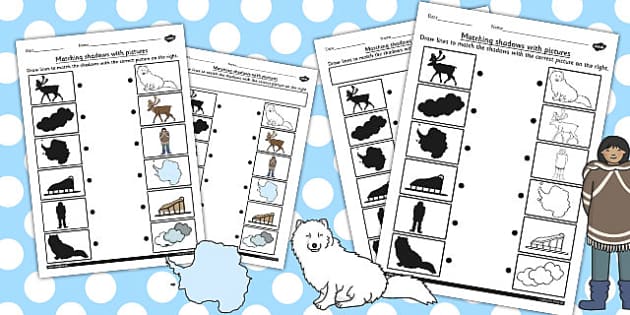 Arctic Animals Shadow Matching Worksheet for Kids