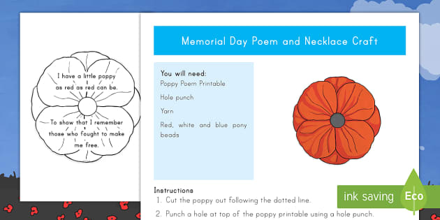 Memorial Day Poem And Craft Memorial Day Craft
