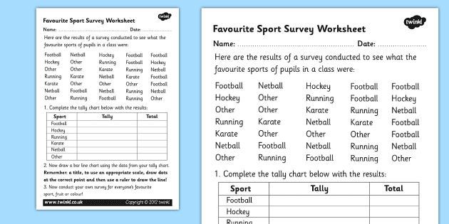 Favourite Sport Data Collection Grade 5 Worksheet - Twinkl
