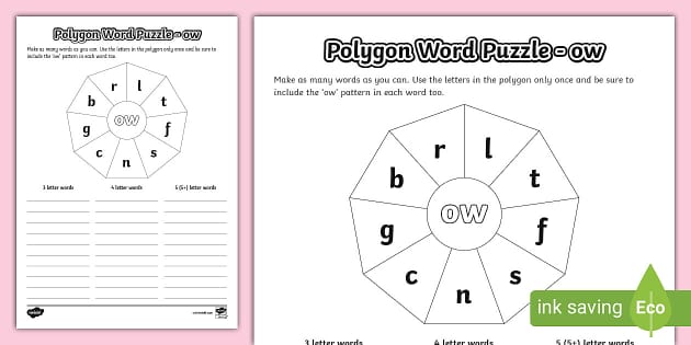 Polygon Word Puzzle - ow (teacher made) - Twinkl